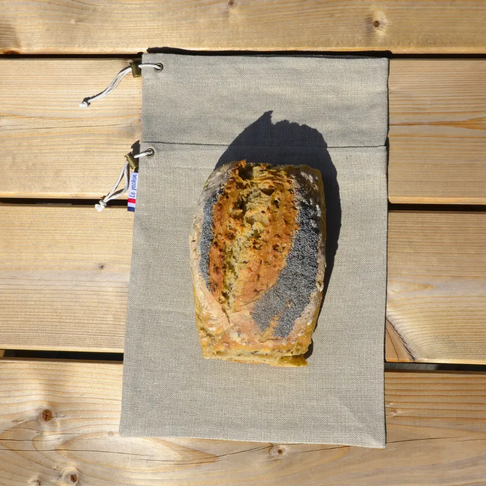 Pochon pour le pain, lin bio, beige foncé, vue entière