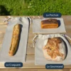présentation de 3 sacs à pain en lin bio Les extra-ordinaires : le Craquant, le Gourmand et le Pochon