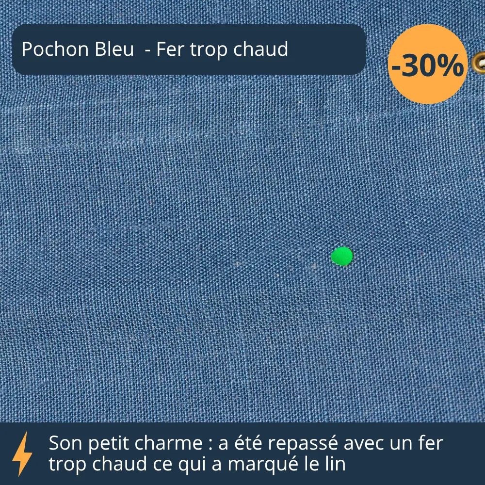 Pochon bleu recalé fer trop chaud zoom