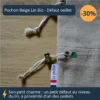 pochon-beige-lin-bio-recale-defaut-oeillet-zoom Pochon beige lin bio recalé avec un petit défaut au niveau du lin proche de l'œillet du bas, zoom