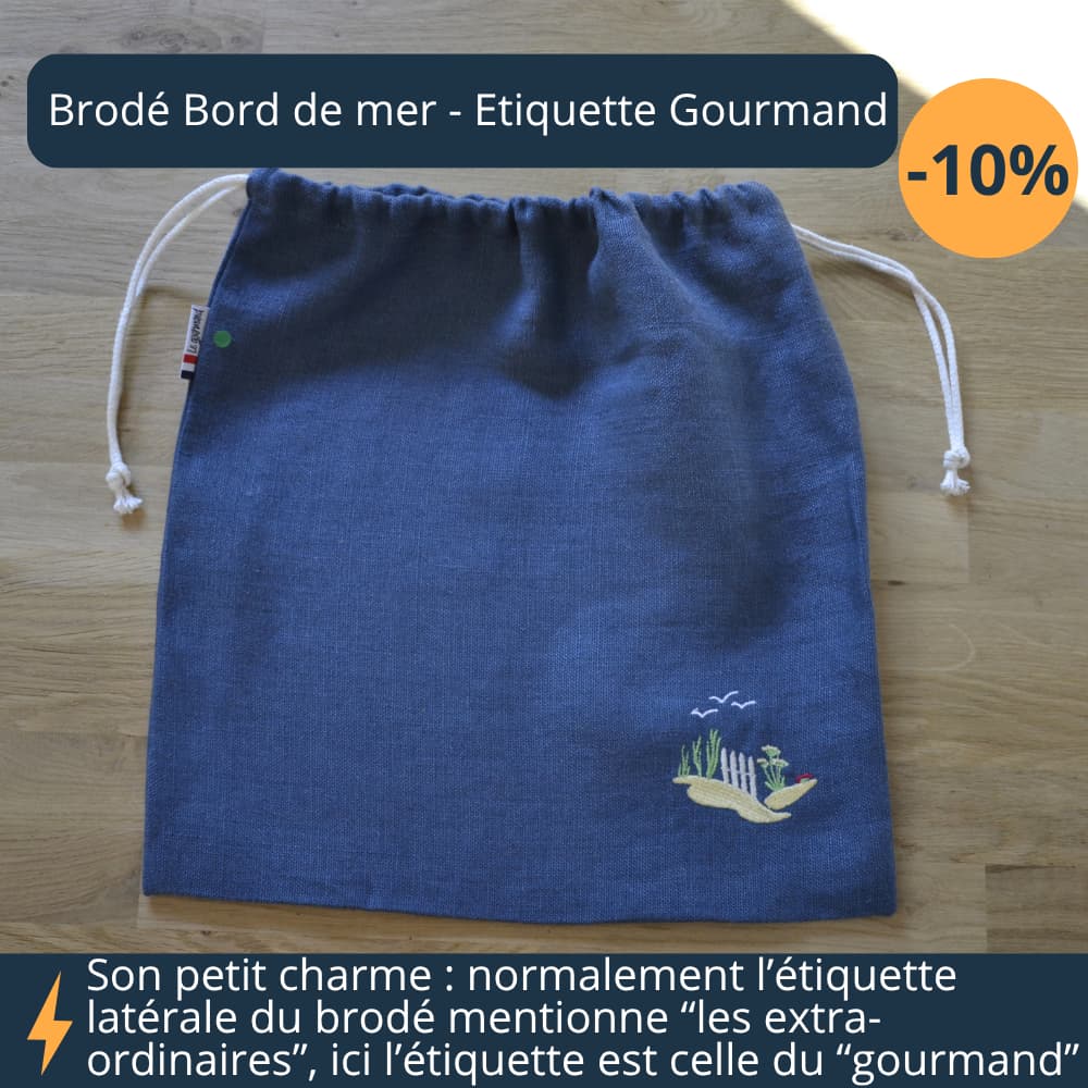 Sac à pain brodé bord de mer, recalé avec étiquette gourmand